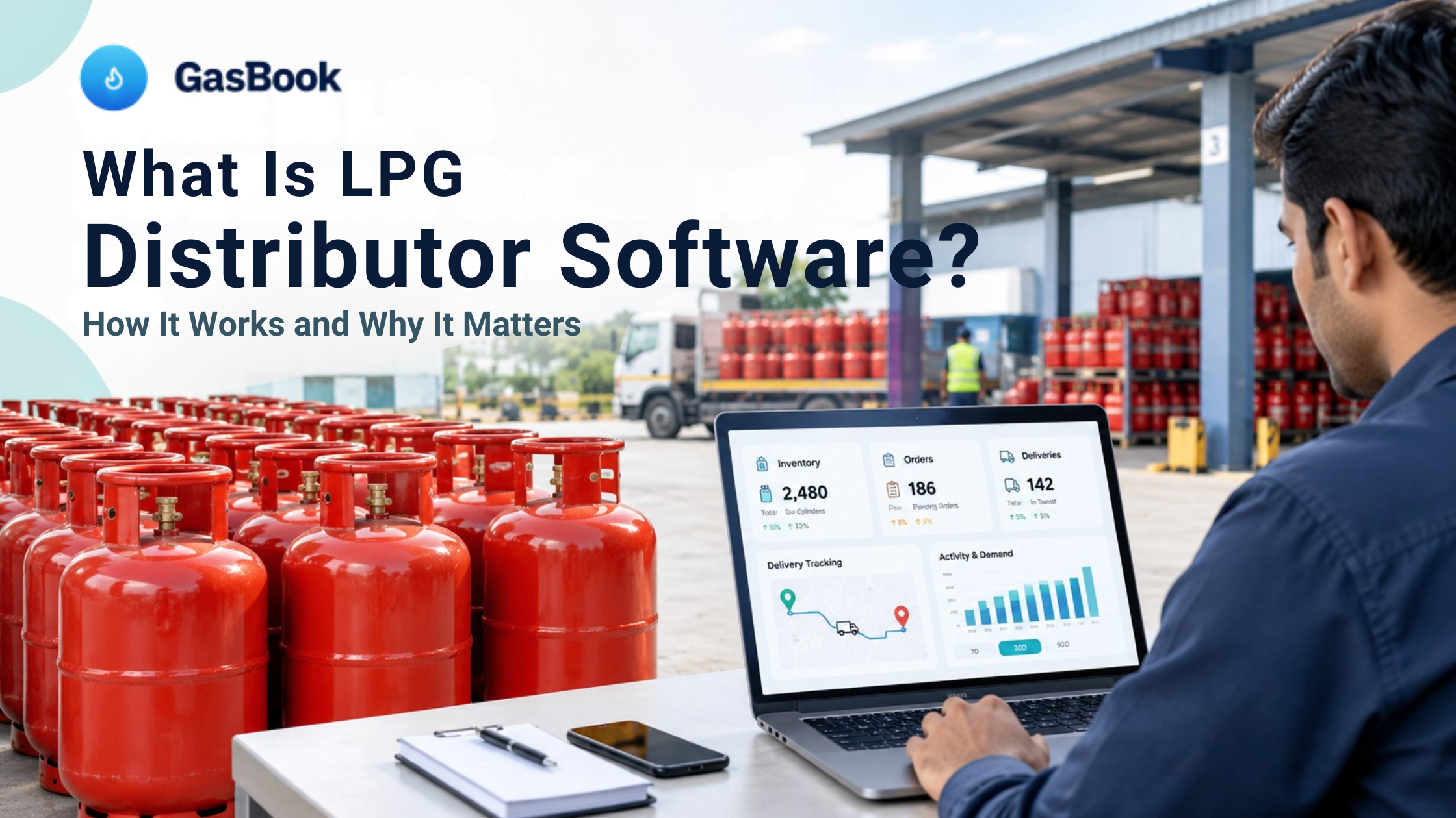 LPG distributor managing gas cylinder inventory and orders using business software